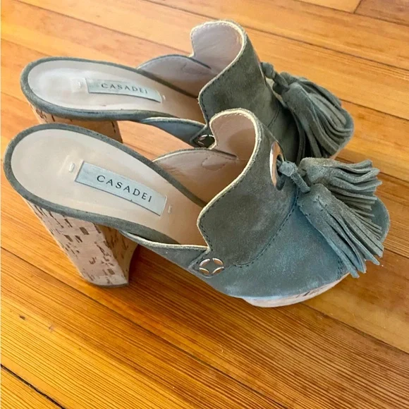 Casadei Olive Suede Cork Heel Platform Sandal. Size 36 (6) - Picture 2 of 7